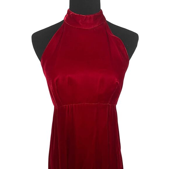 Vintage 70s Red Velvet Ball Gown Backless Bolero Jacket Set Mrs Claus Christmas - Picture 5 of 16